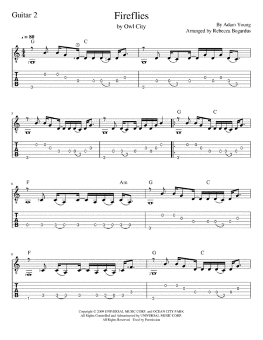 Fireflies Guitar Tablature scores gallery preview page 6