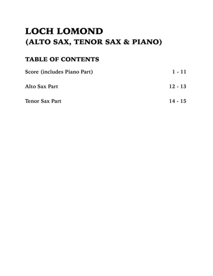 Loch Lomond (Trio for Alto Sax, Tenor Sax and Piano) image number null