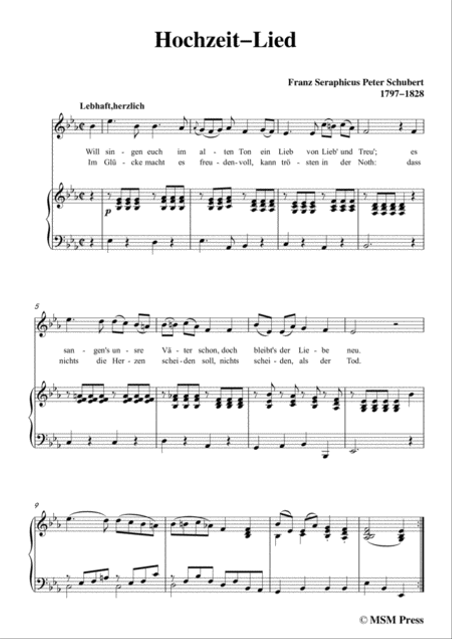 Schubert-Hochzeit-Lied,in E flat Major,for Voice&Piano Voice scores gallery preview page 3