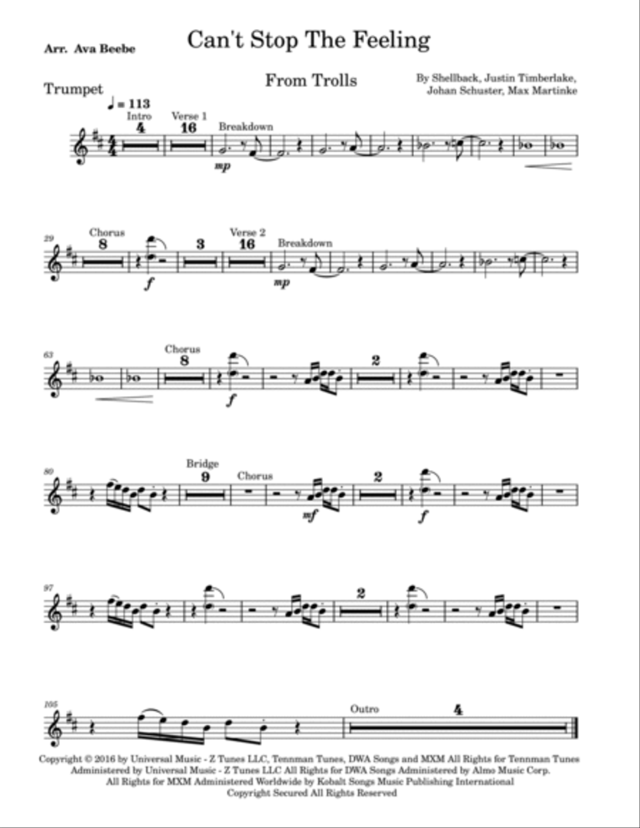 Can't Stop The Feeling! Voice scores gallery preview page 2