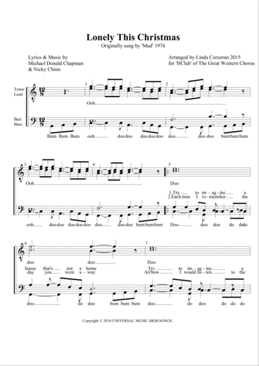Lonely This Christmas Lonely This Christmas TTBB scores gallery preview page 1