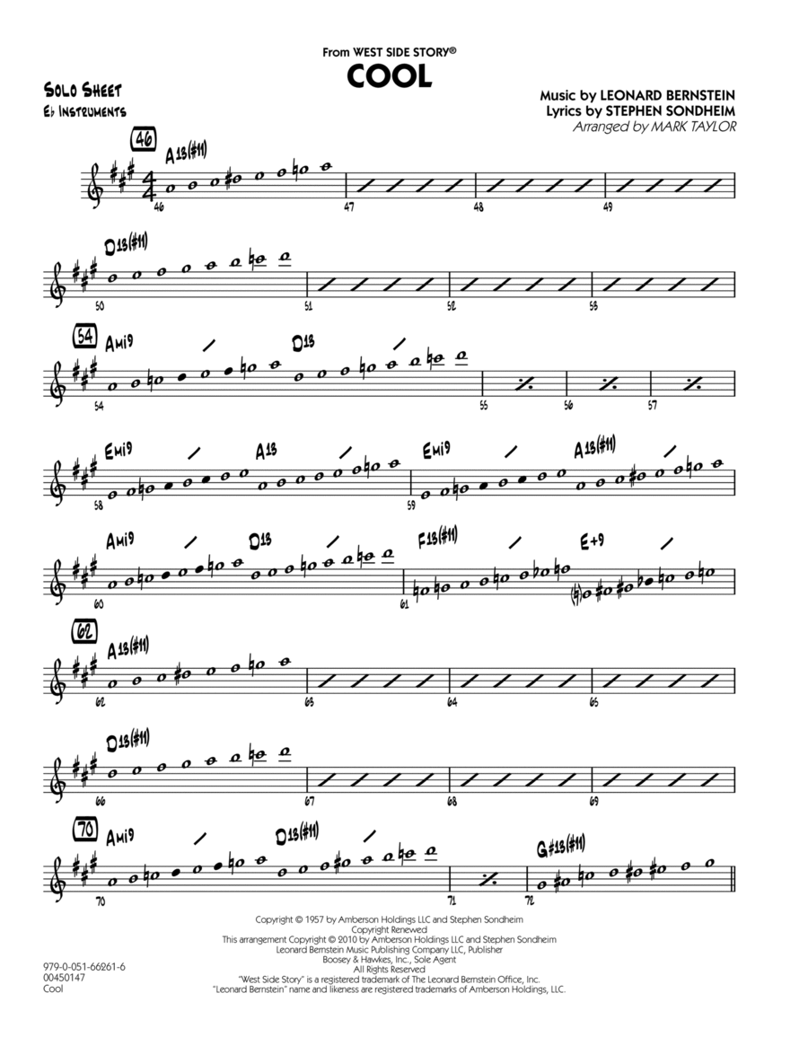 Cool (from West Side Story) - Eb Solo Sheet Part scores gallery preview page 1