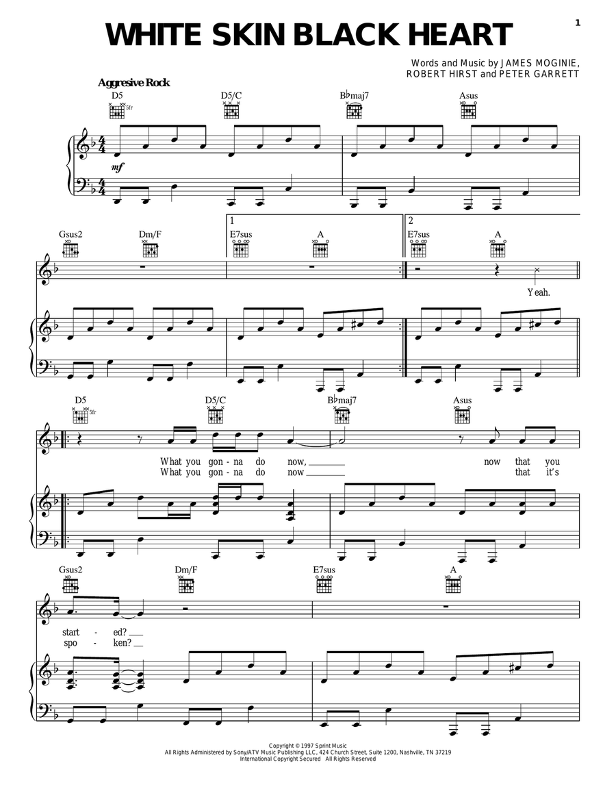 White Skin Black Heart Piano, Vocal, Guitar scores gallery preview page 1