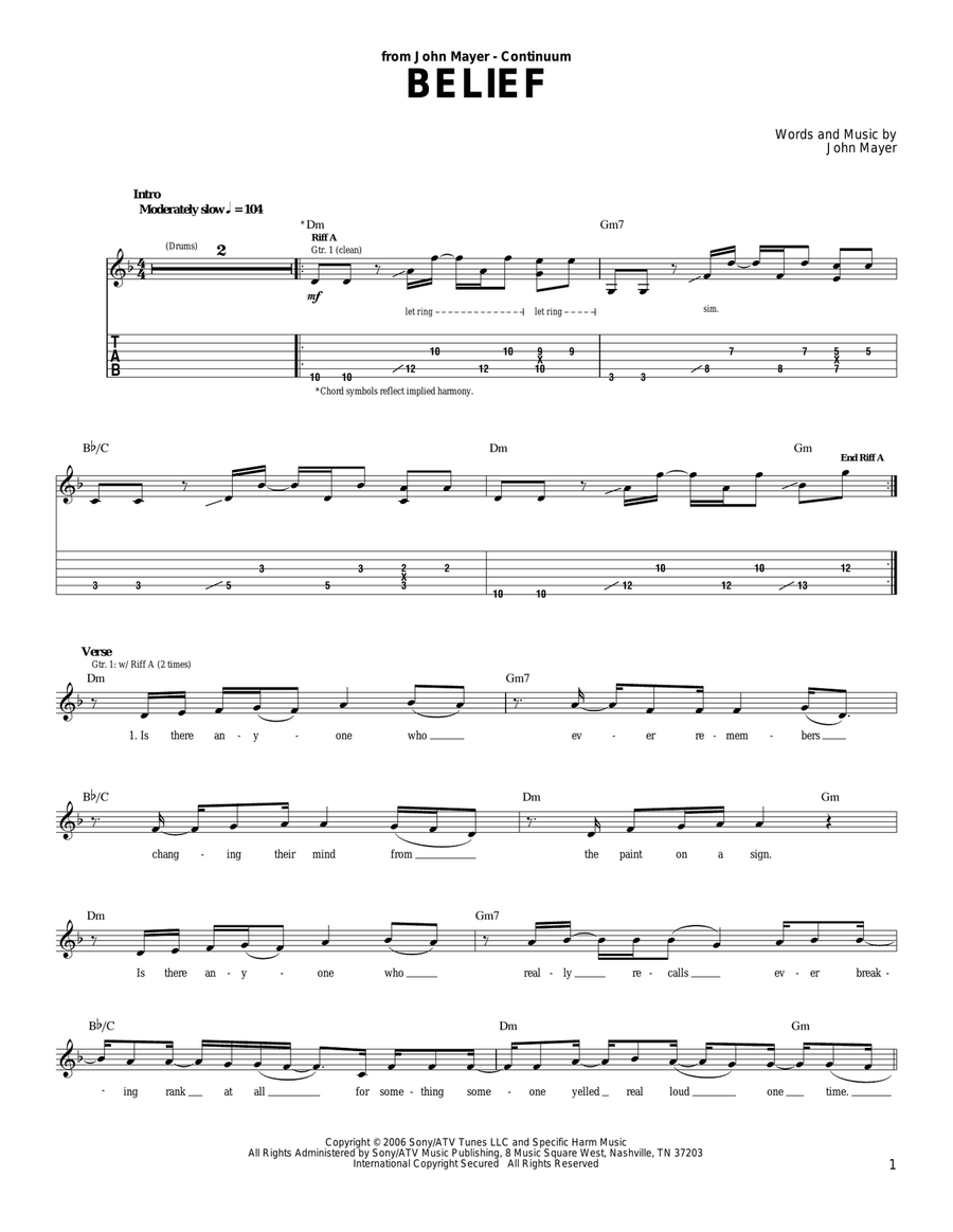 Belief Acoustic Guitar scores gallery preview page 1