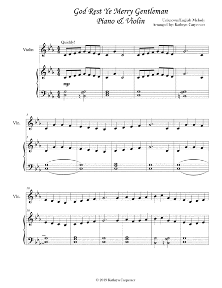 God Rest Ye, Merry Gentlemen (Piano and Violin) String Duet scores gallery preview page 1