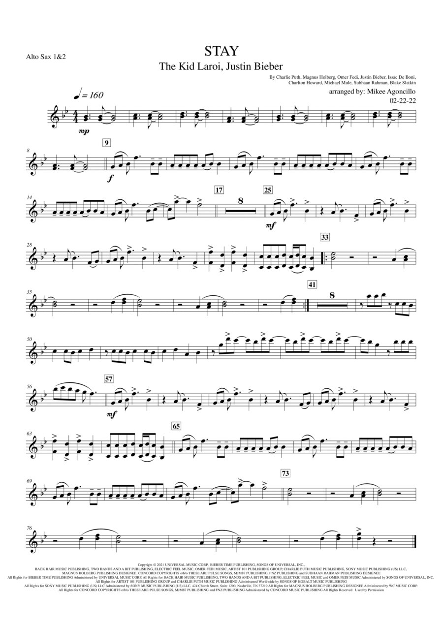 Stay Alto Saxophone scores gallery preview page 1
