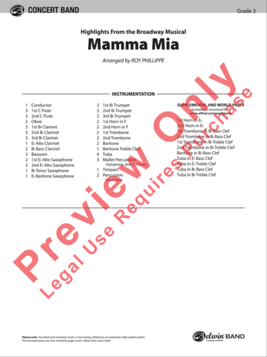 Mamma Mia! - Concert Band (Conductor's Score)