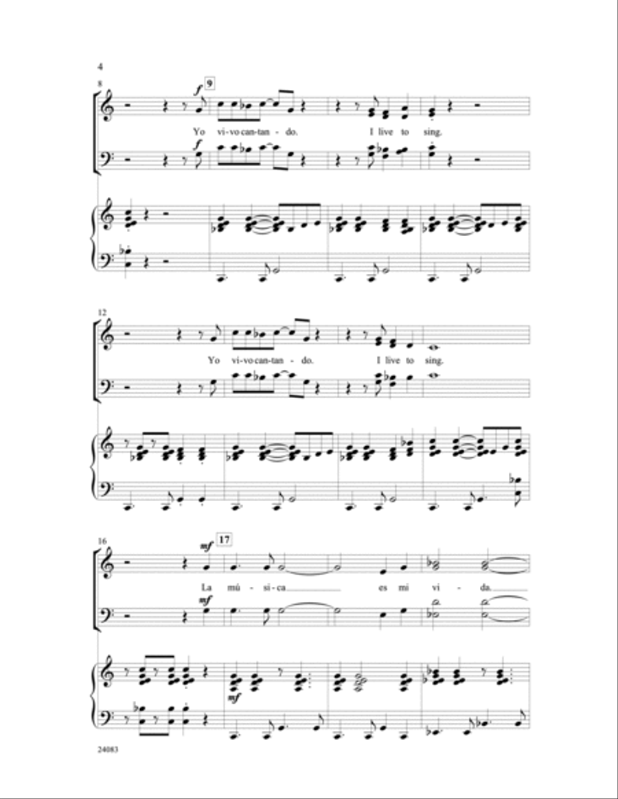 Yo Vivo Cantando (I Live to Sing) 4-Part scores gallery preview page 3