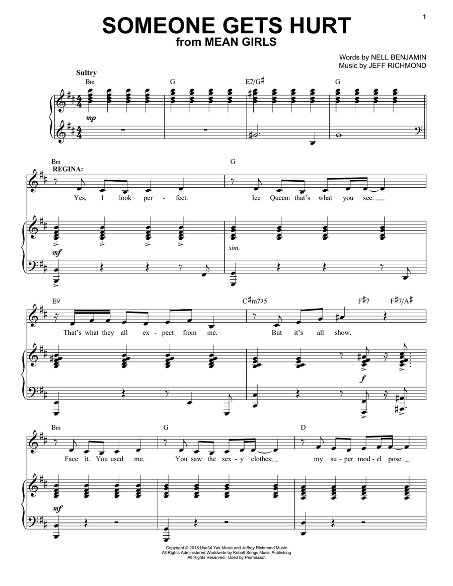 Someone Gets Hurt (from Mean Girls: The Broadway Musical) Voice scores gallery preview page 1