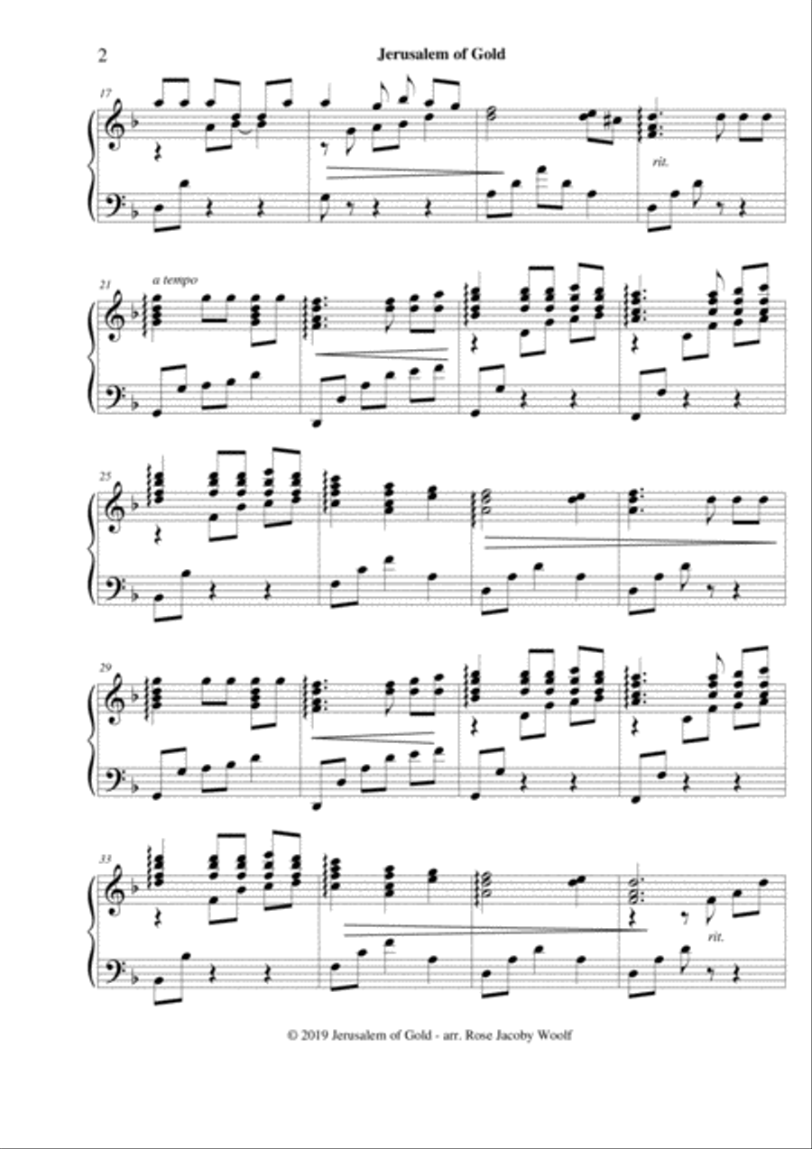 Jerusalem of Gold - piano solo Piano Solo scores gallery preview page 2