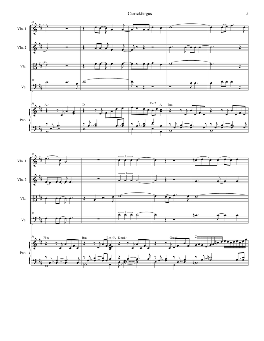 Carrickfergus (for String Quartet and Piano) Piano Quintet scores gallery preview page 6