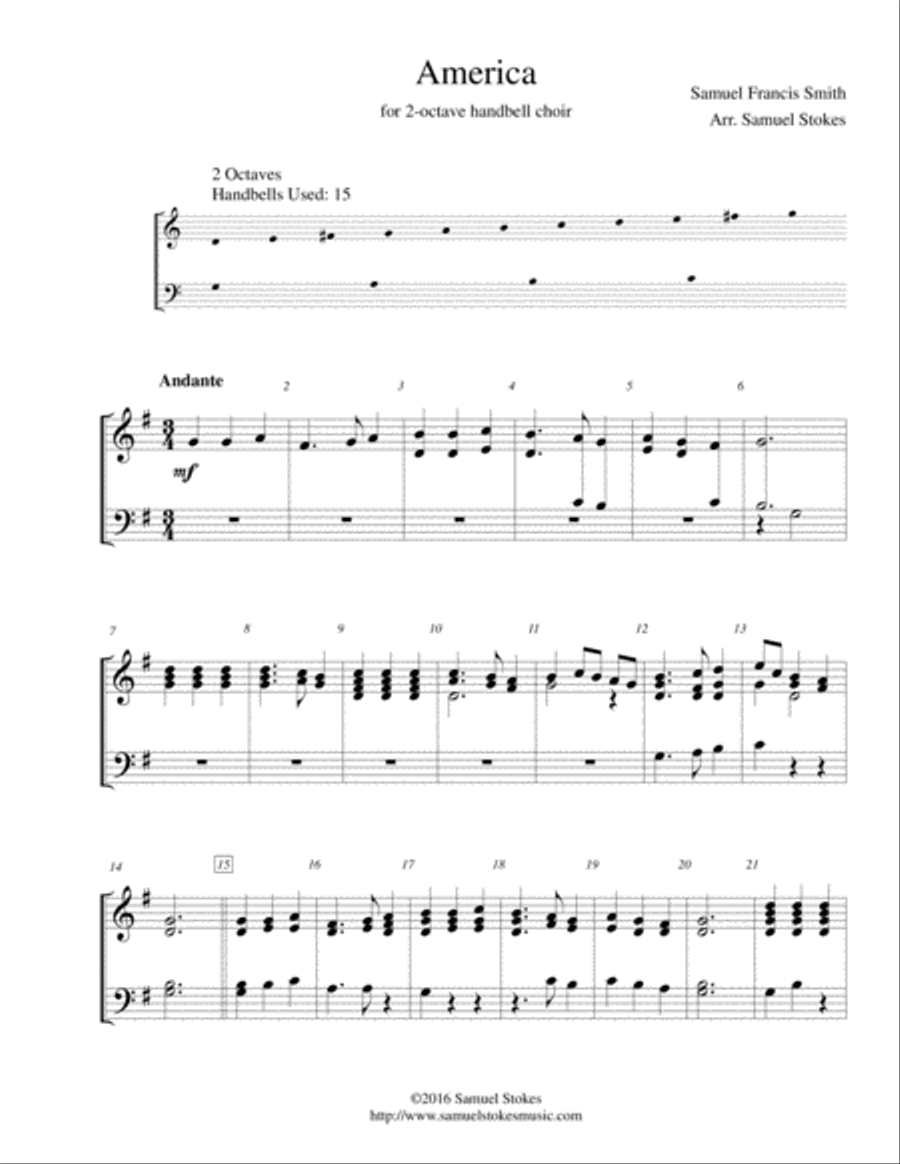 America (My Country, 'Tis of Thee) - for 2-octave handbell choir 2-Octaves scores gallery preview page 1