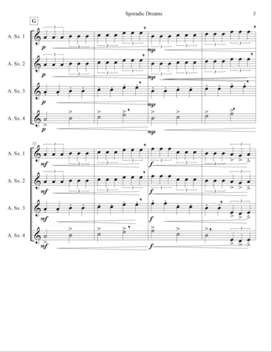 Sporadic Dreams Saxophone Quartet scores gallery preview page 5