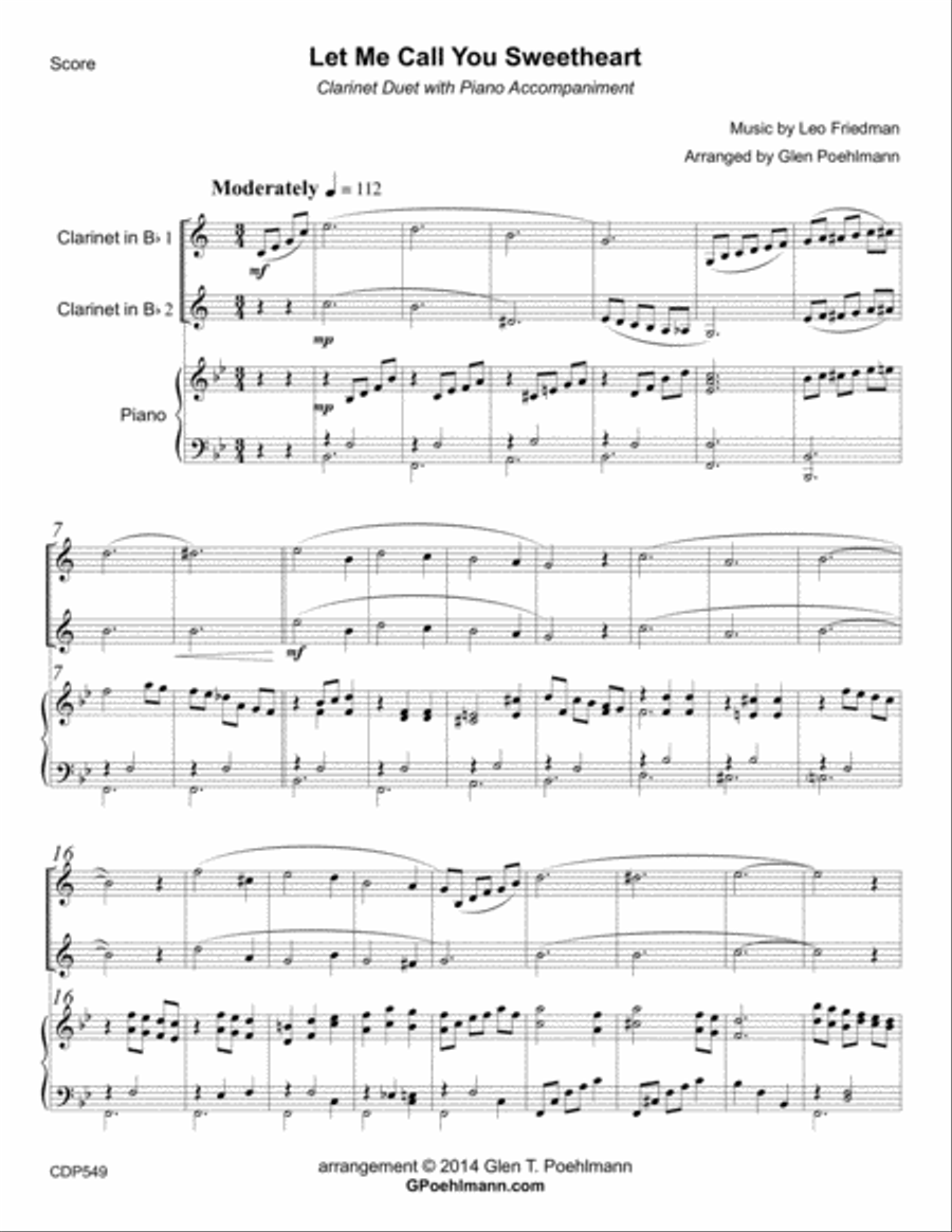 LET ME CALL YOU SWEETHEART - CLARINET DUET with Piano Accompaniment Clarinet Duet scores gallery preview page 1