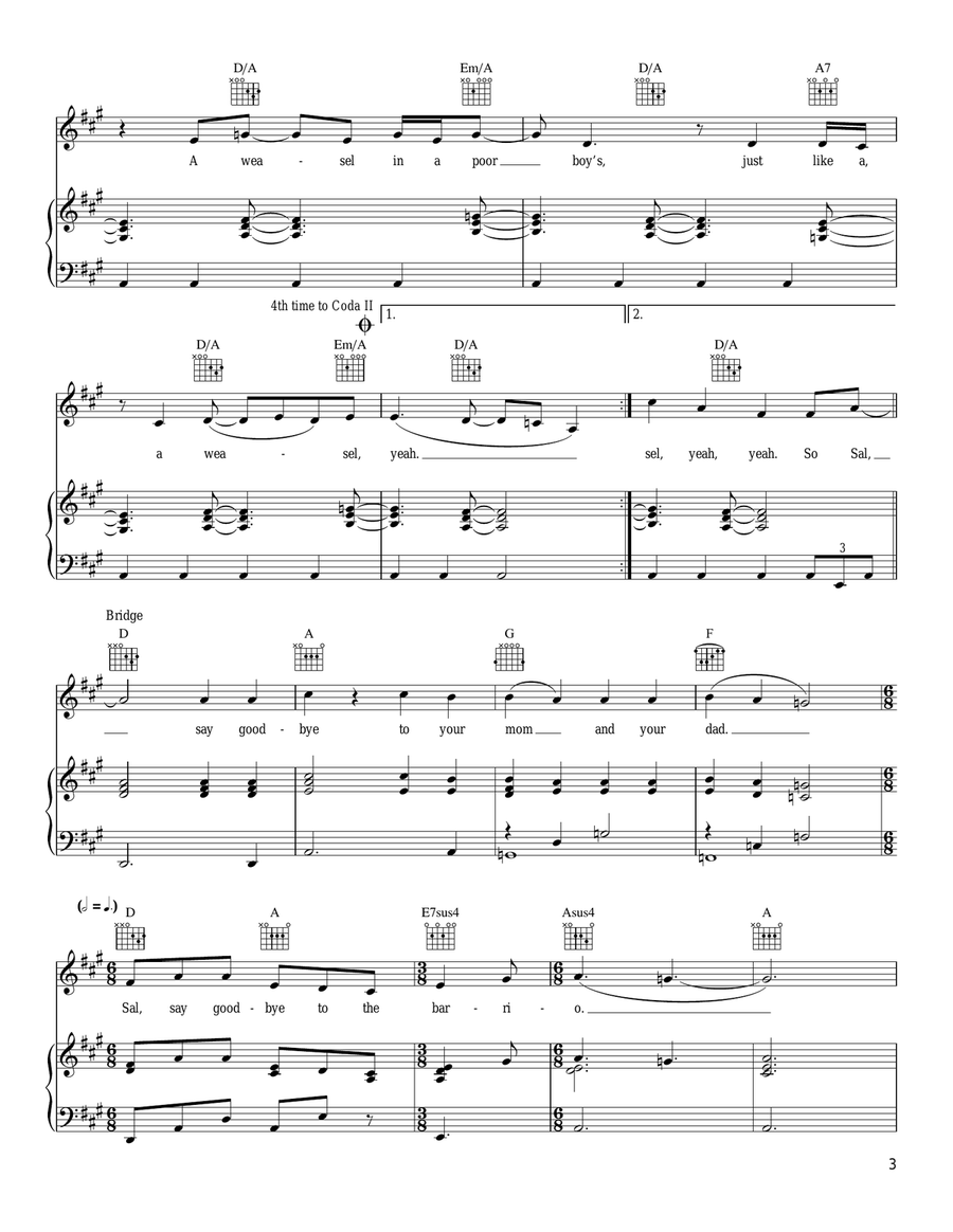 Weasel And The White Boys Cool Piano, Vocal, Guitar scores gallery preview page 3