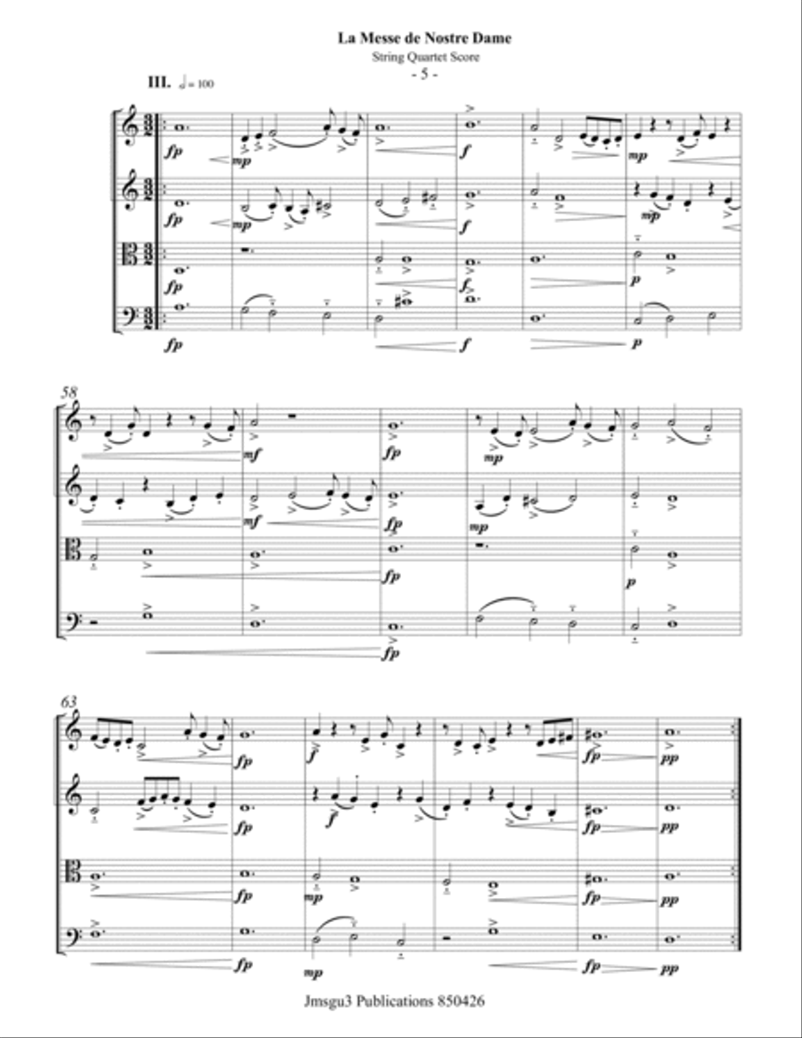 Machaut: La Messe de Nostre Dame for String Quartet String Quartet scores gallery preview page 5
