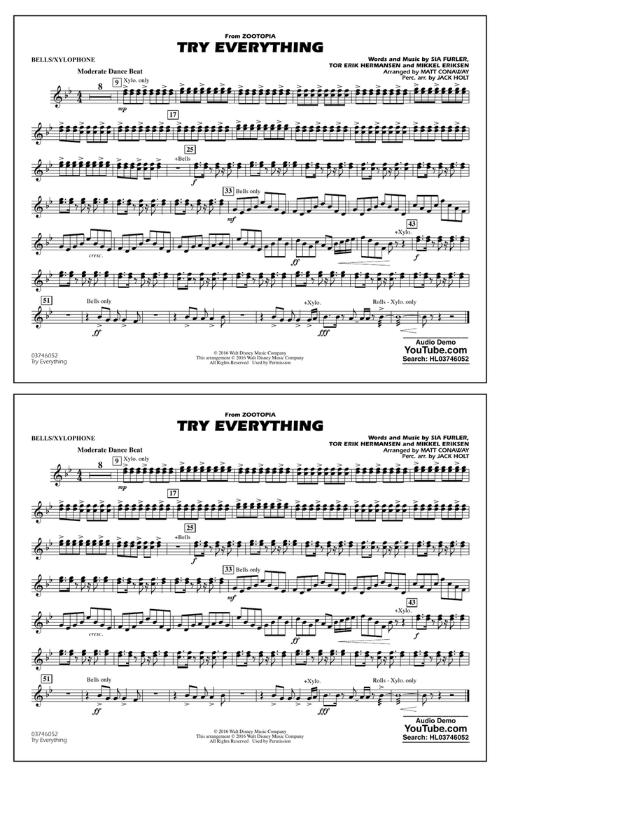 Try Everything (from Zootopia) - Bells/Xylophone