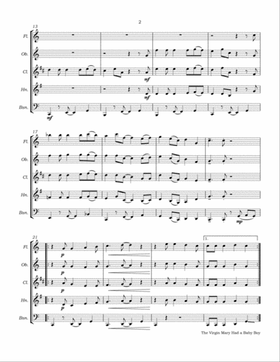 The Virgin Mary Had a Baby Boy for Woodwind Quintet Woodwind Quintet scores gallery preview page 6