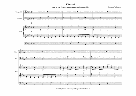 Germaine Tailleferre: Choral for organ and optional brass (C trumpet and trombone)