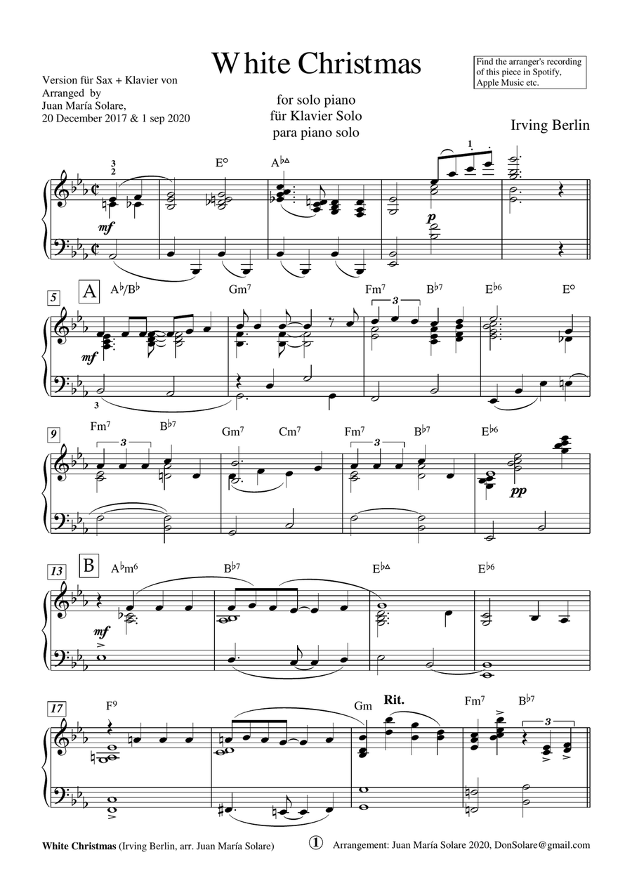 White Christmas by Irving Berlin Piano Solo Digital Sheet