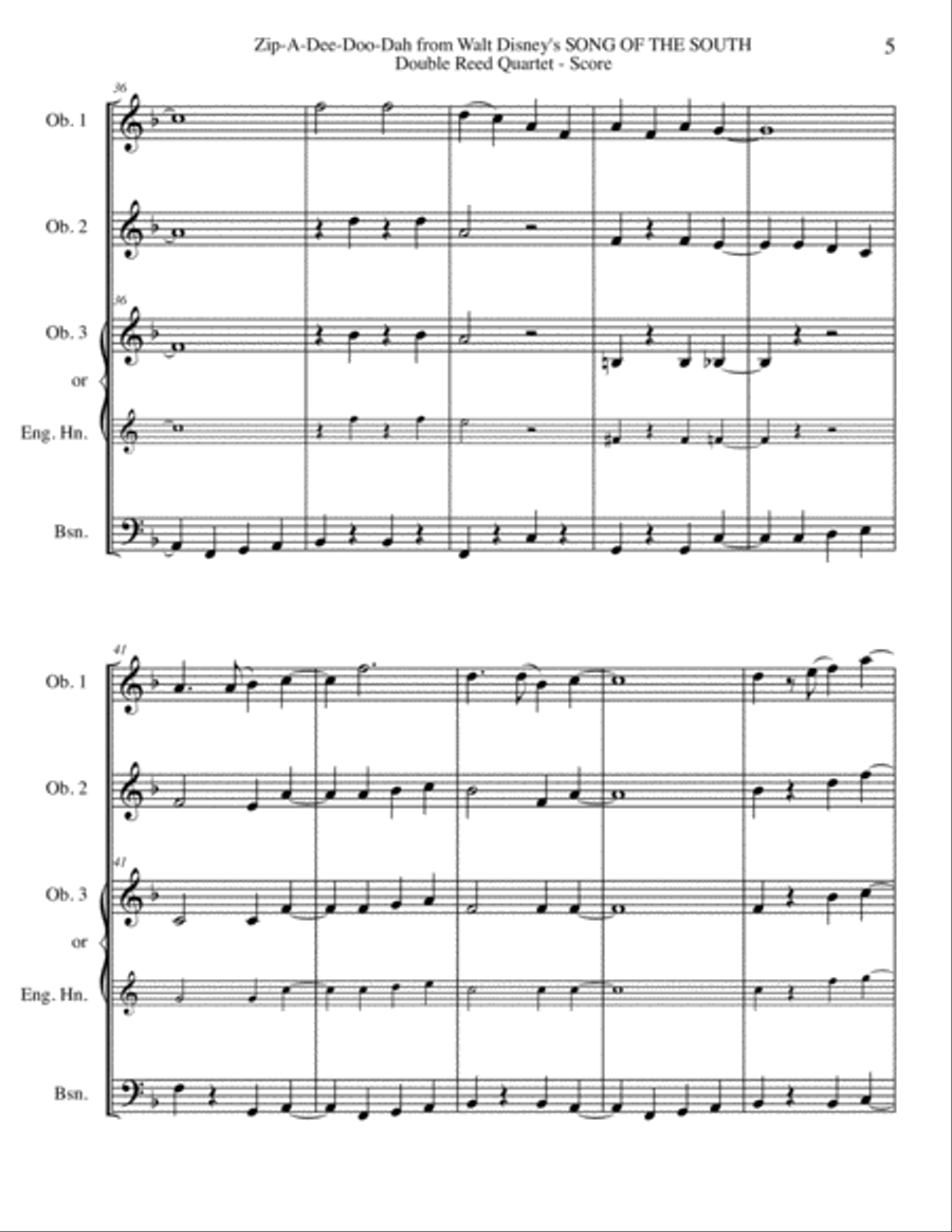 Zip-A-Dee-Doo-Dah Woodwind Quartet scores gallery preview page 5