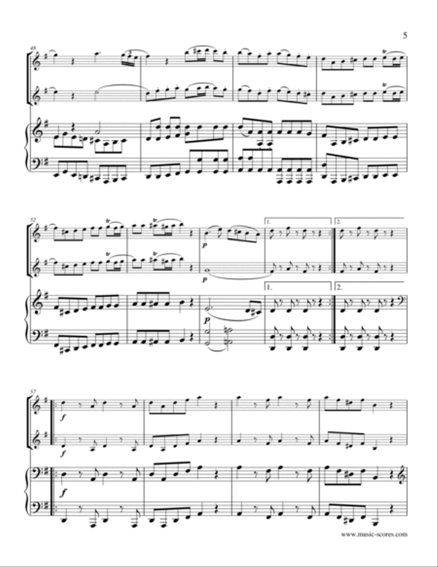 Eine Kleine Nachtmusik - Allegro 1st movement - 2 Violins and Piano String Duet scores gallery preview page 5