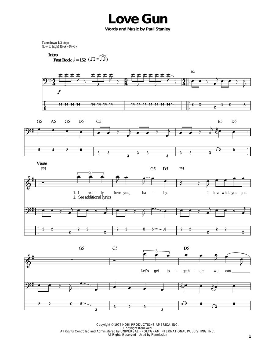 Love Gun Love Gun Bass Guitar Tablature scores gallery preview page 1