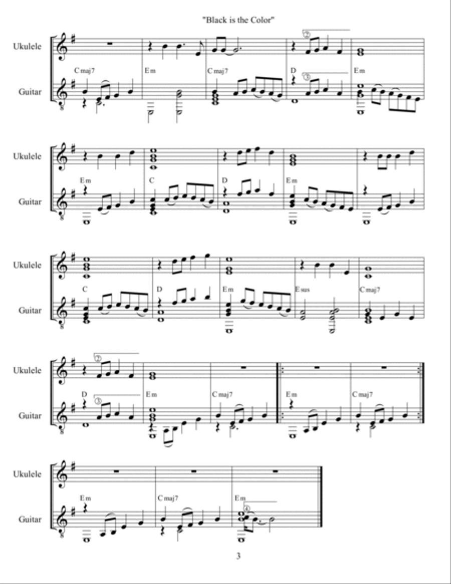 Black is the Color of My True Love's Hair Ukulele scores gallery preview page 3