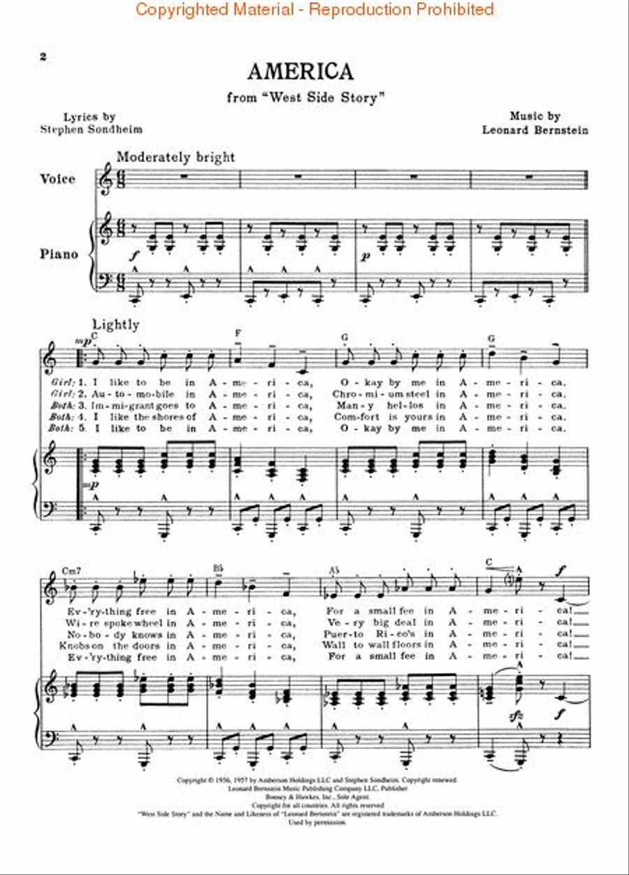 America (from West Side Story) Piano, Vocal scores gallery preview page 2