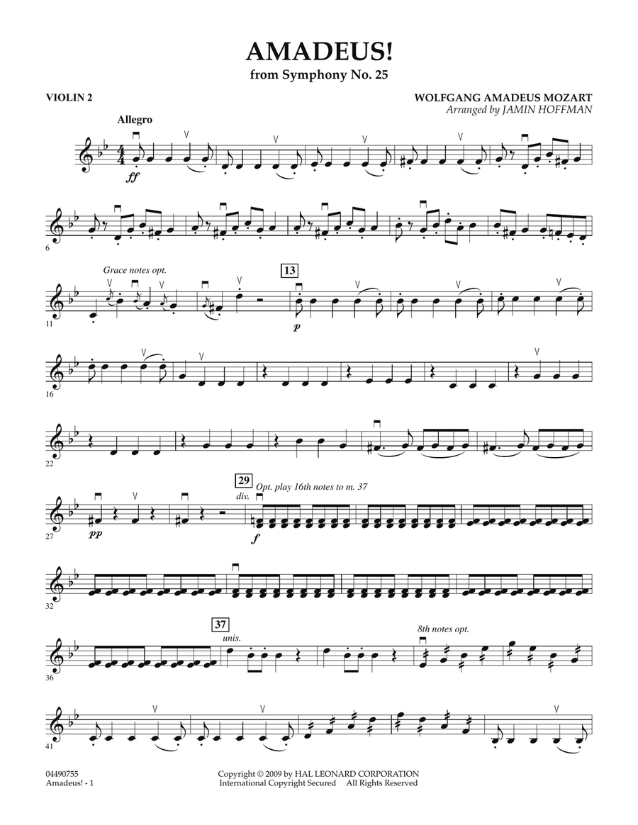 Amadeus! - Violin 2 Amadeus! - Violin 2 Full Orchestra scores gallery preview page 1