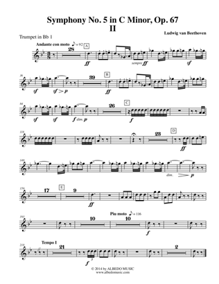 Beethoven Symphony No. 5, Movement II - Trumpet in Bb 1 (Transposed Part), Op. 67
