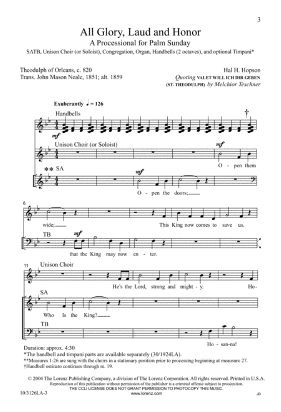 All Glory, Laud , and Honor 4-Part scores gallery preview page 1