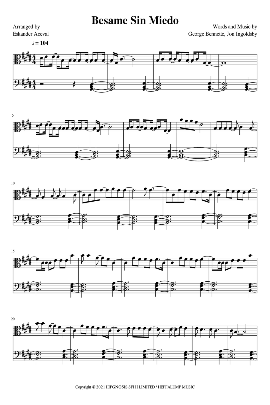 Kiss Me Besame Sin Miedo Piano Solo scores gallery preview page 1