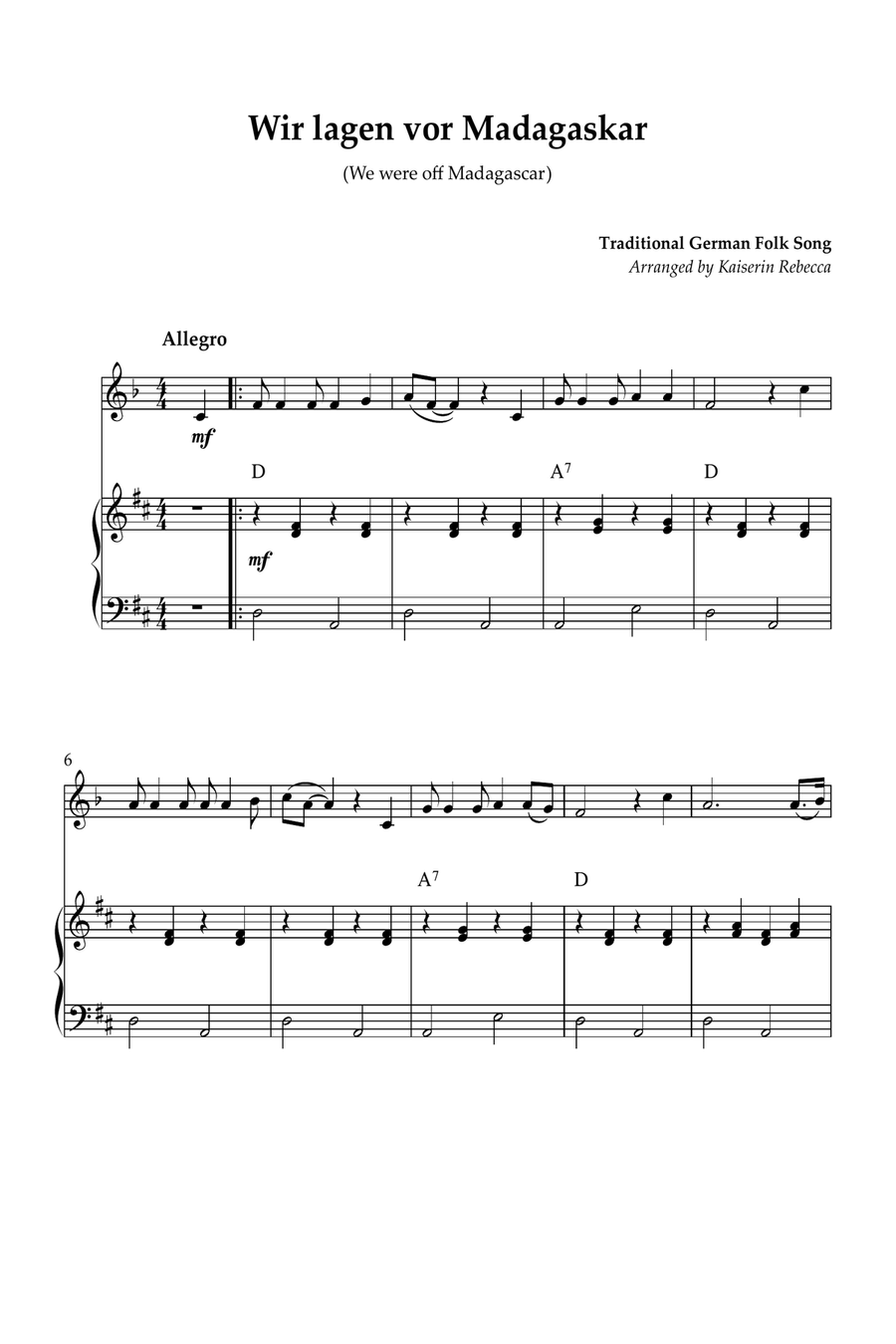 Wir lagen vor Madagaskar (We were off Madagascar) A Clarinet scores gallery preview page 1
