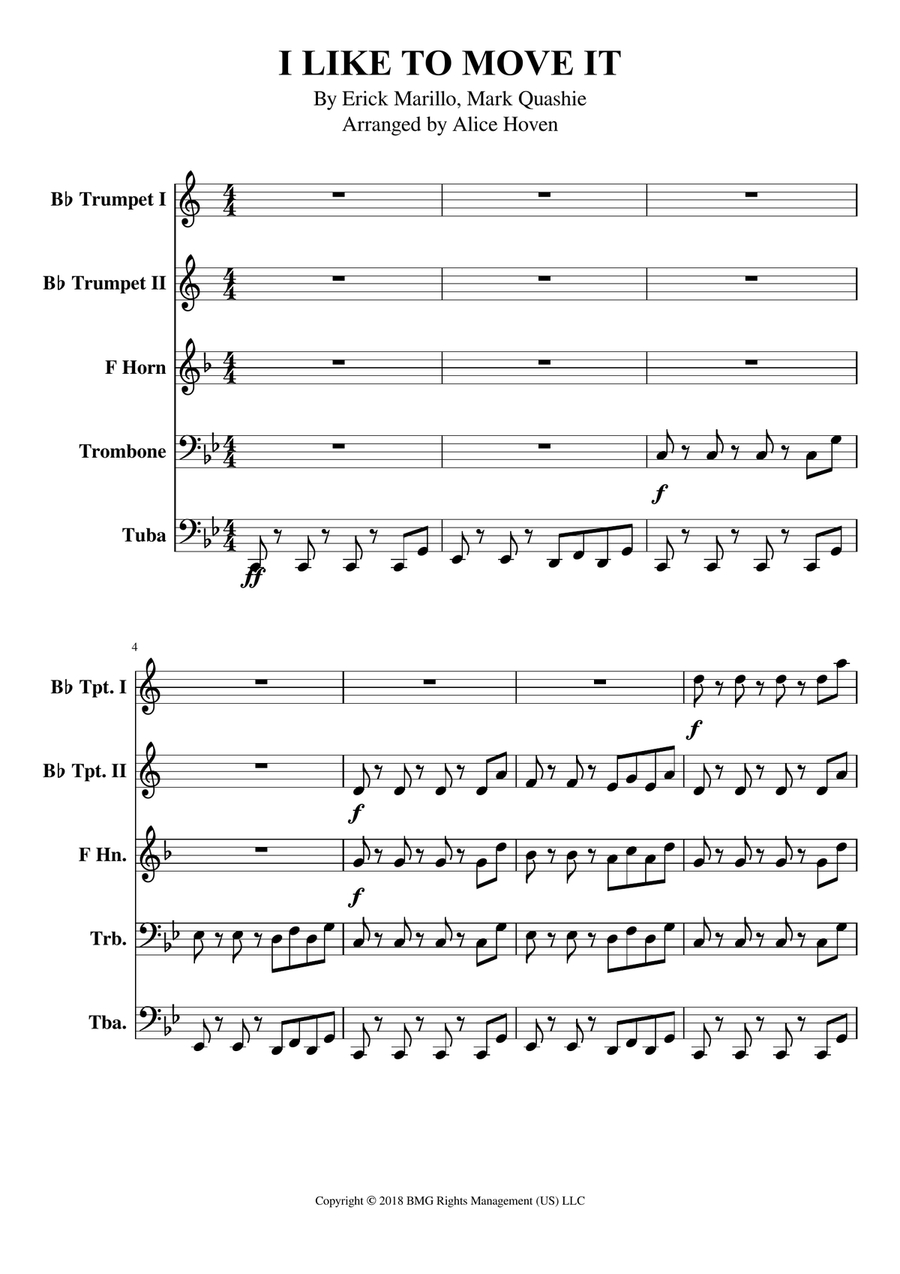 I Like To Move It Brass Ensemble scores gallery preview page 1
