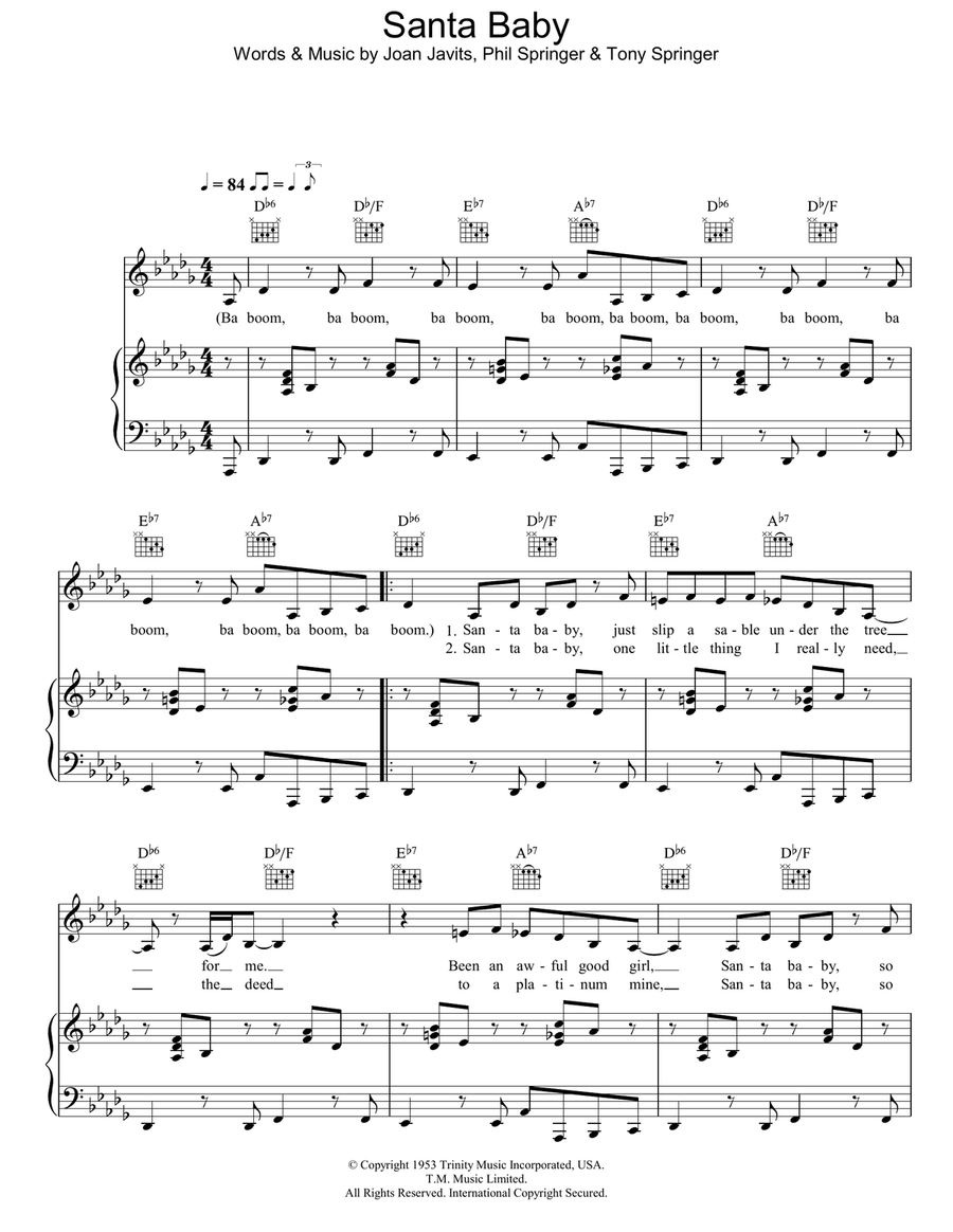 Santa Baby Piano, Vocal, Guitar scores gallery preview page 1