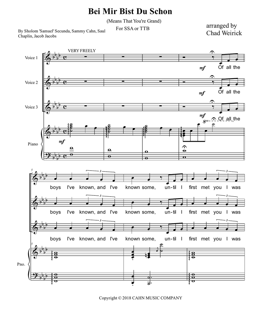 Bei Mir Bist Du Schon (means That You're Grand) TTBB scores gallery preview page 1