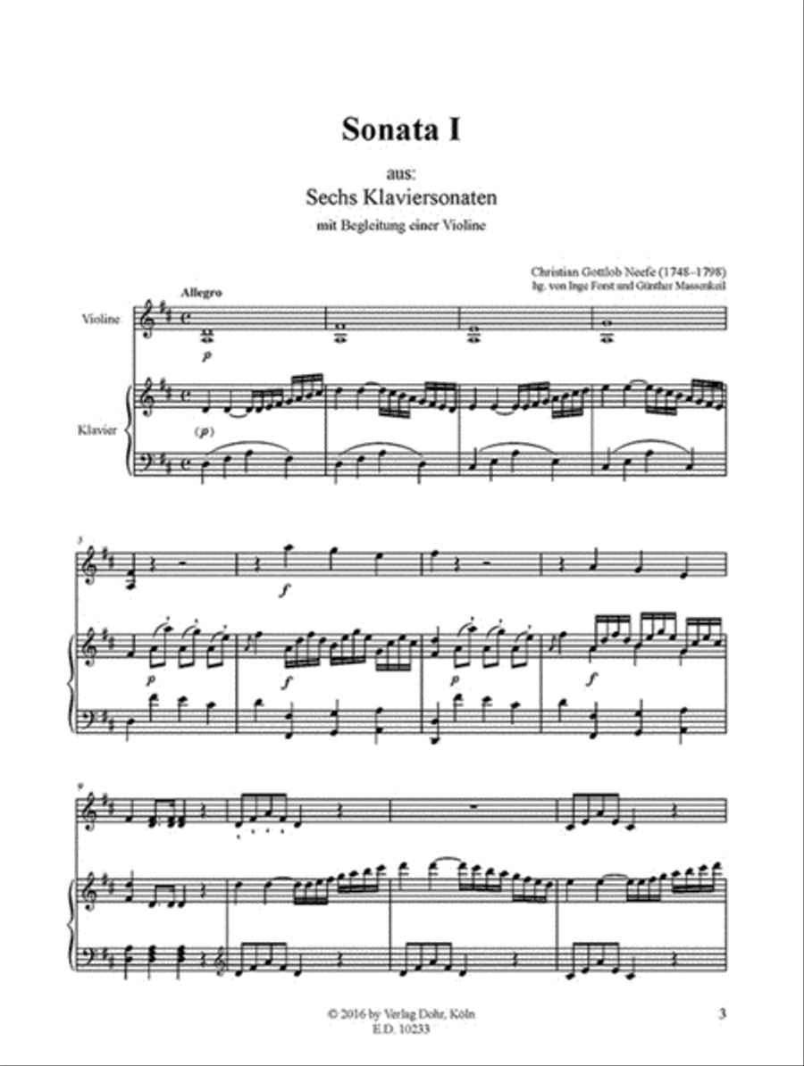 Sonate Nr. 1 für Violine und Klavier D-Dur (aus: Sechs Klaviersonaten mit Begleitung einer Violine) Violin Solo scores gallery preview page 2