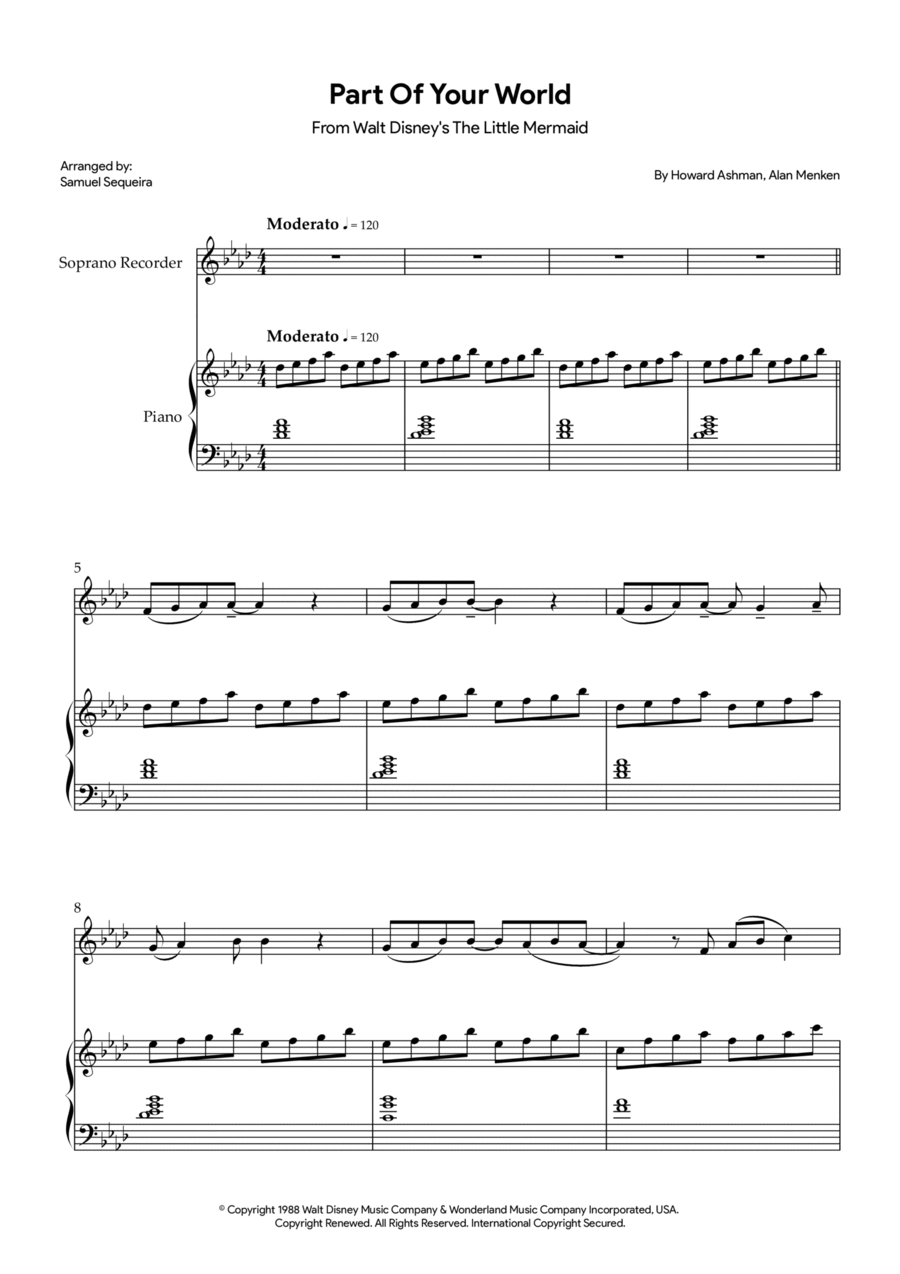 Part Of Your World (reprise) Recorder scores gallery preview page 1