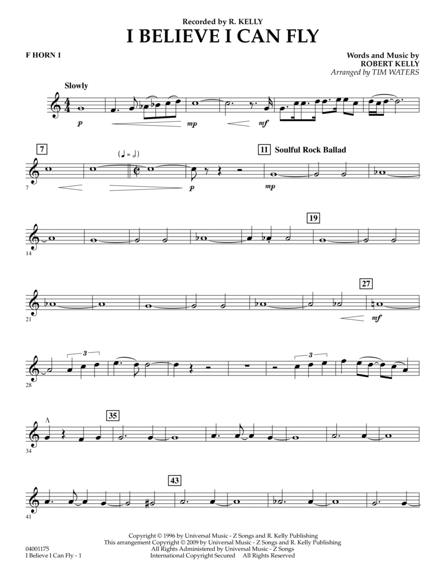 I Believe I Can Fly - F Horn 1 Horn scores gallery preview page 1