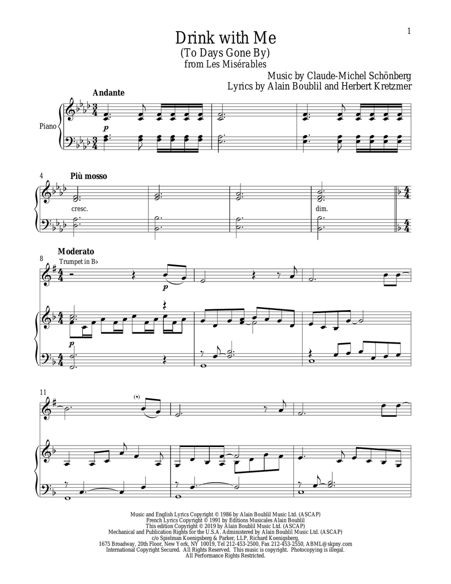Drink With Me (To Days Gone By) (from Les Miserables) Trumpet Solo scores gallery preview page 1
