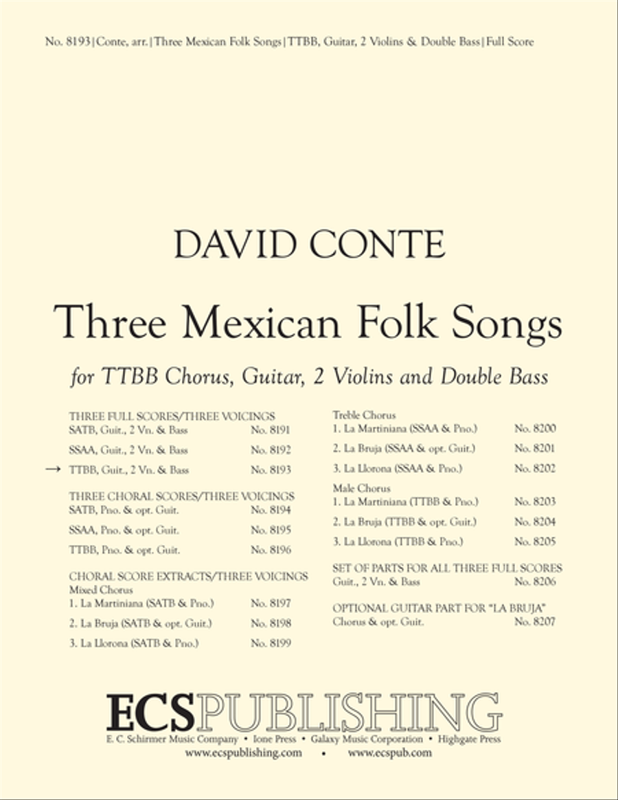 Three Mexican Folk Songs (TTBB Full Score) TTBB scores gallery preview page 1
