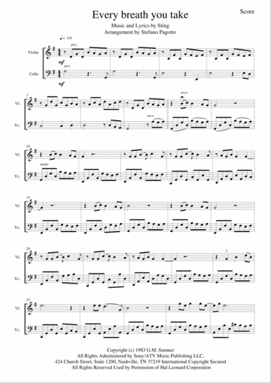 Every Breath You Take String Duet scores gallery preview page 1