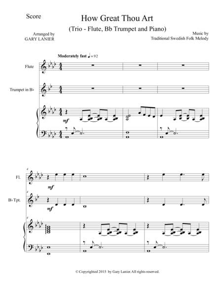 Gary Lanier: HOW GREAT THOU ART (Trio – Flute, Bb Trumpet and Piano with Score and Parts)