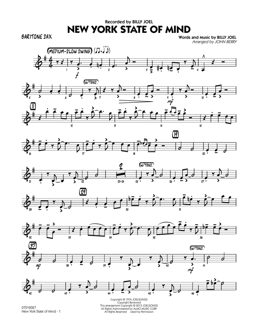 New York State Of Mind - Baritone Sax Jazz Ensemble scores gallery preview page 1