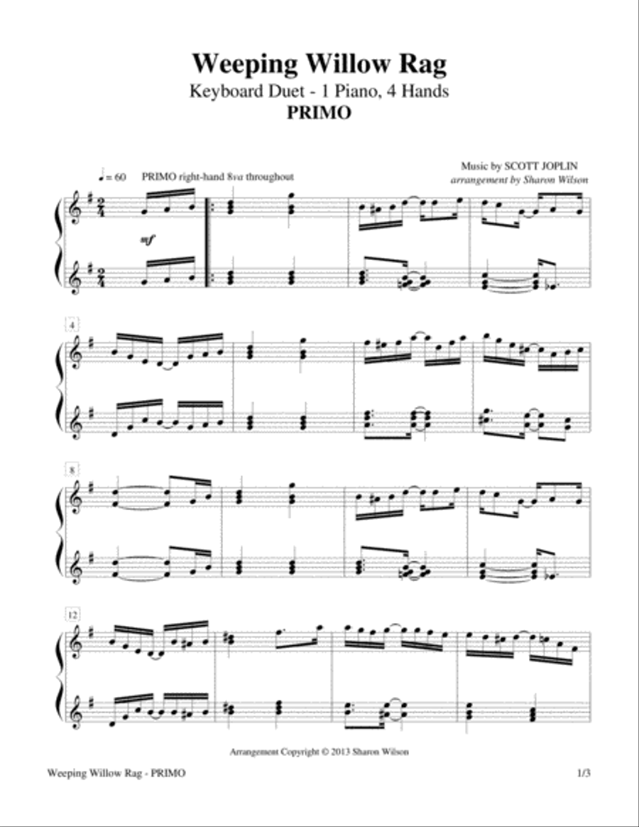 Weeping Willow Rag (1 Piano, 4-Hands Duet) Piano Method scores gallery preview page 6