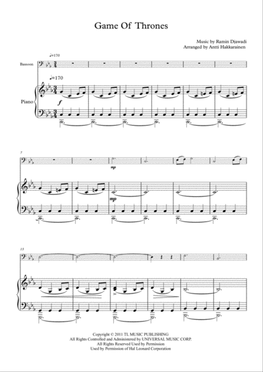 Game Of Thrones Bassoon scores gallery preview page 2