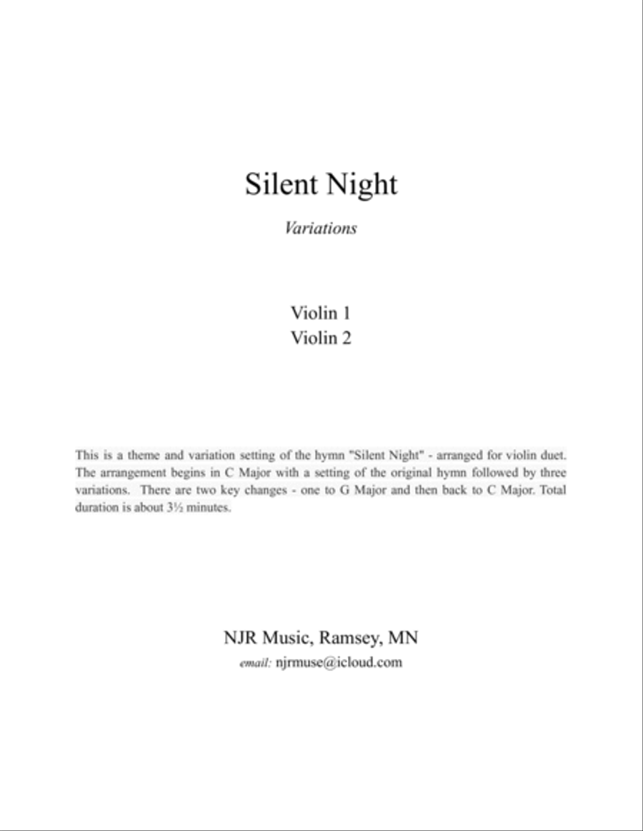 Silent Night - Variations (Violin Duet) Complete Set String Duet scores gallery preview page 5