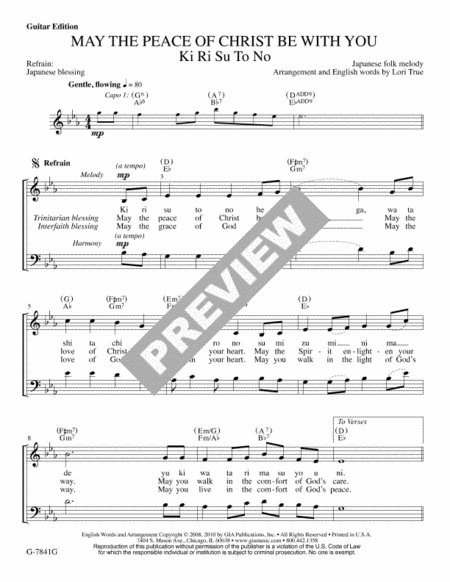May the Peace of Christ Be with You - Guitar edition by Lori True Guitar - Sheet Music