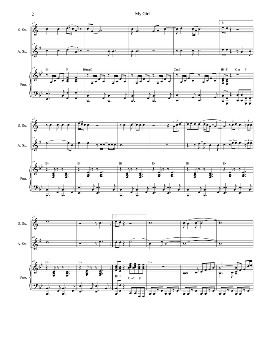 My Girl Woodwind Duet scores gallery preview page 2